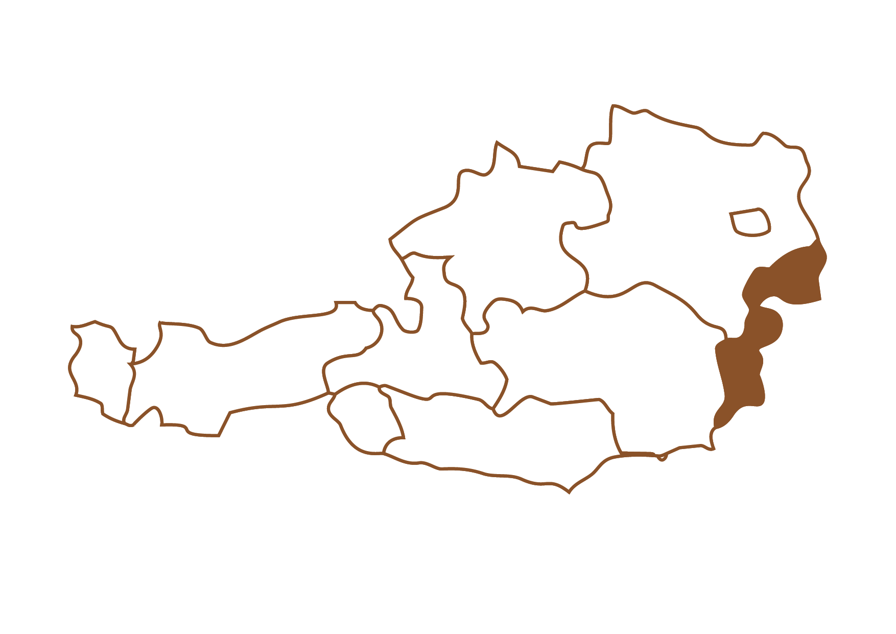 Landkarte mit Fokus auf das Burgenland