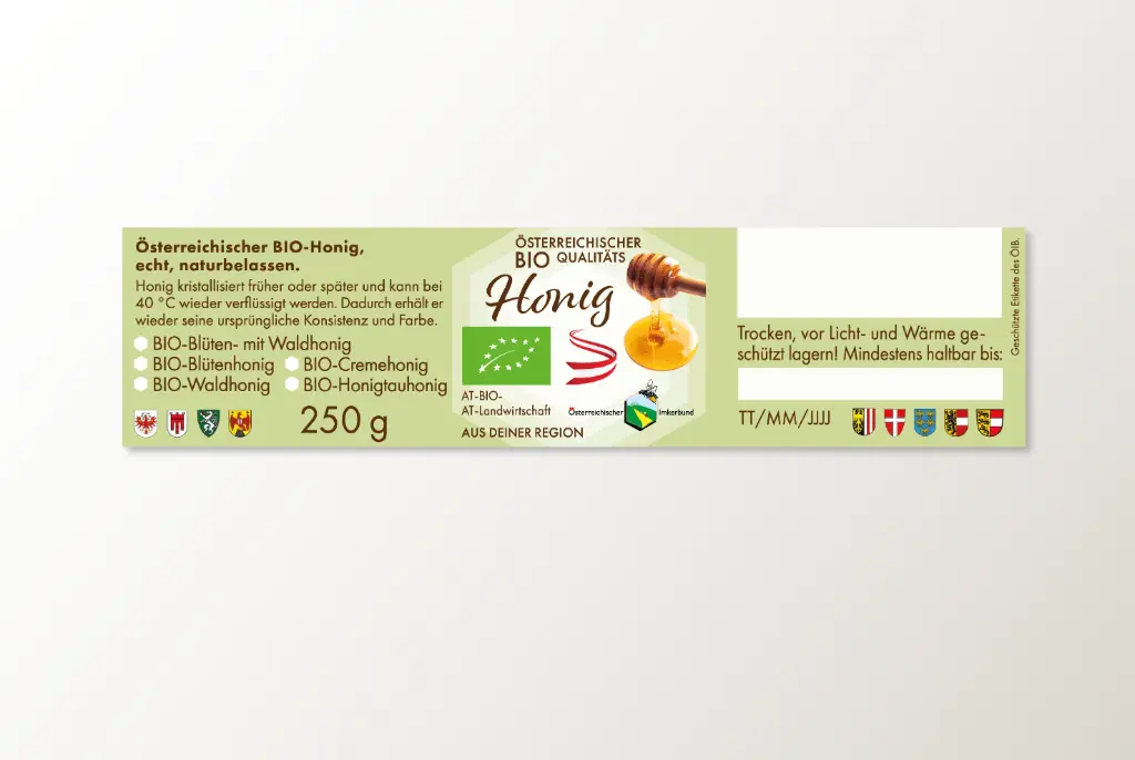 Österreichische BIO Qualitäts-Honigetiketten - Preis auf Anfrage